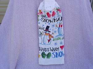 WINTERY SNOWMAN COLLEGE CROCHETED CHRISTMAS KITCHEN TOWEL WITH WHITE 