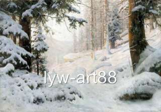 Original Oil painting landscape art Winter Snow Tree  