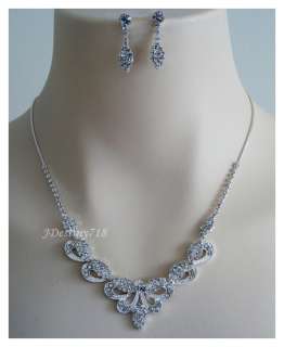 Wedding Bridal Crystal Necklace Earrings Set Prom B4853  