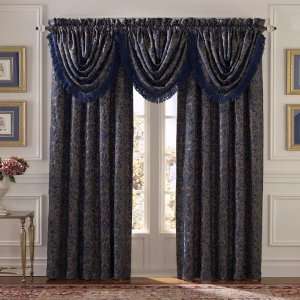   47 in. x 38 in. Navy Floral Jacquard Waterfall Valance