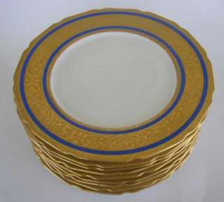 10 LIMOGES WARRIN COBALT & HEAVY GOLD PLACE PLATES  
