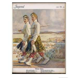 Two Scottish Soldiers in Walking Out Dress at Oban Giclee Poster Print 
