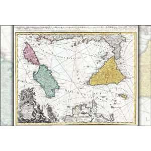 1762 Map of Sicily, Sardenia, Corsica, and Malta   24x36 