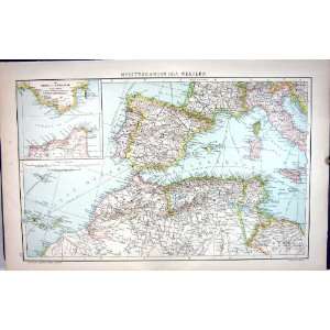  Antique Map C1893 Mediterranean France Spain Sardinia Sicily 