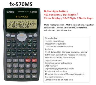 FX 570MS CASIO Scientific Engineering Calculator +Cover  
