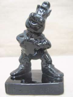 FARMER BILL Art Pottery Sculpture Stylized Pig Dressed Up Gloss Black 