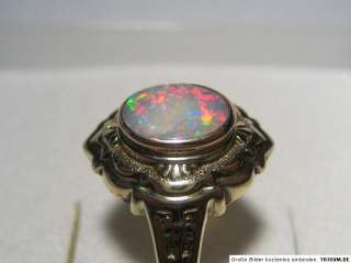 Art Nouveau 14K Ring w. Shell Opal, 0.3 ctw   VIDEO  