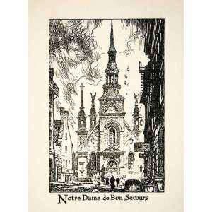  1947 Lithograph Notre Dame Bon Secours Chapel Quebec 