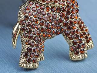 Cute Light Siam Crystal Rhinestone Gold Tone Wild Elephant Animal Pin 