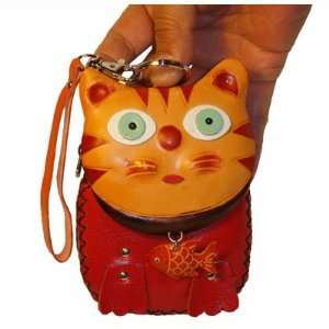   Wristlet Purse, Red Kitty & a Little Fish Pattern, Lovely Present