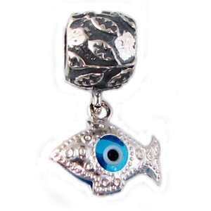 925 Sterling Silver Fish Evil Eye Charm   Fits Pandora Beads by Love 