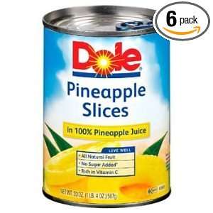 Dole Pineapple Slices in 100% Pineapple Juice, 20 ounce Cans (Pack of 