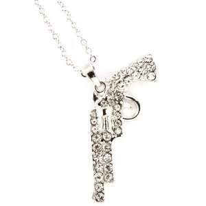  Western Cowgirl Gun Pistol Six Shooter Necklace Silver 