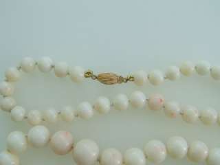 Genuine White Coral Graduated Bead Necklace 26 Long  