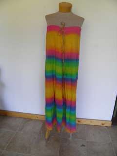 Vintage 70s RAINBOW STRIPE Hippie MAXI DRESS S/M  