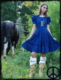 Vtg 70s Lace Embroidered Ruffle Full Skirt Mini Dress  