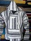 MEXICAN BAJA SURFER PONCHO HOODIE SMALL BROWN WHITE WITH FRONT POUCH 