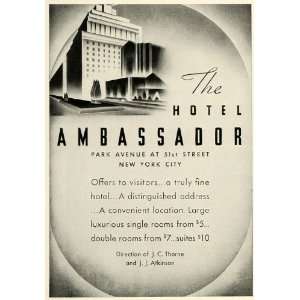  1936 Ad Hotel Ambassador New York Luxury Lodging Suites 
