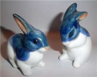 Miniature Blue & White Porcelain Rabbits Figurines  