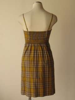 Anthropologie Maeve mustard yellow plaid cotton ruffled babydoll dress 