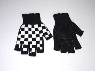   Ska Mod Black White Two Tone 70s 80s Checkered Fingerless Work Gloves