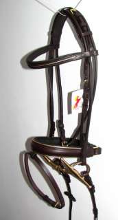 FSS German GOLD PIPING Padded ROLLED Comfort Crank BROWN Dressage 
