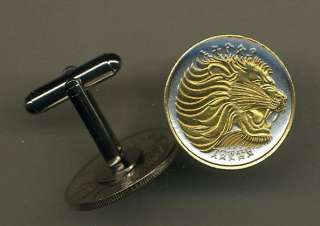 Toned Gold on Silver Ethiopia Lion, Coin Cufflinks  