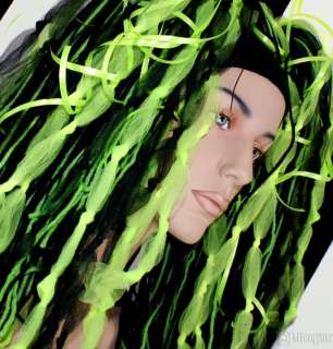Neon Lime Green Black Knotty Hair Falls Dreads Cyber  
