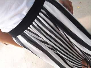 Womens Vintage Summer Sheer Chiffon Striped Maxi Long Skirt Full 