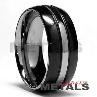 TWO TONE BLACK TUNGSTEN RING MENS BANDS 8,9,10,11,12  