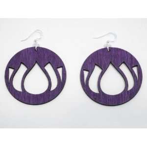  Purple Flower Pedals Wooden Earrings GTJ Jewelry