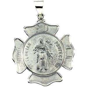  St Florian Medal in 14k White Gold Jewelry