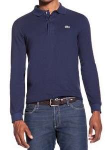 Lacoste Long Sleeve Classic Pique Polo Navy Blue 100% Authentic NWT 