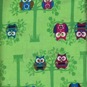  44 Fabric Sitting Pretty Owl (Green Background) Fabric 