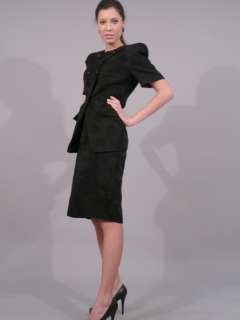 Louis Feraud black on black damask dot skirt suit 12  