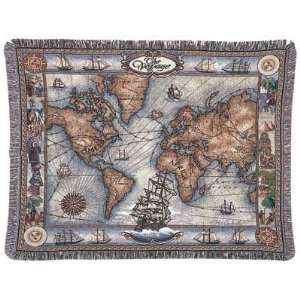 Antique Like Old World Map Picture Tapestry Throw Blanket 50 x 70 