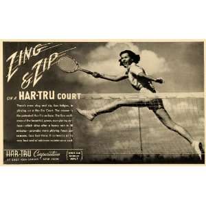 1940 Ad Har Tru Court Tennis Racket Woman Jumping   Original Print Ad