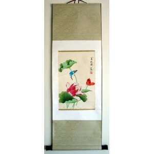  Chinese Art Silk Water Color Painting Scroll Flower 