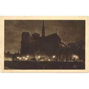   Vintage Postcard Night View of Cathedral of Notre Dame   Paris France