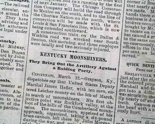 1881 NEWSPAPER Kentucky Moonshiners War JOHN MORGAN Nashville TN Old 