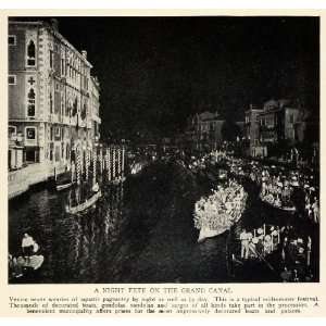 1929 Print Night Fete Grand Canal Venice Midsummer Festival Gondolas 