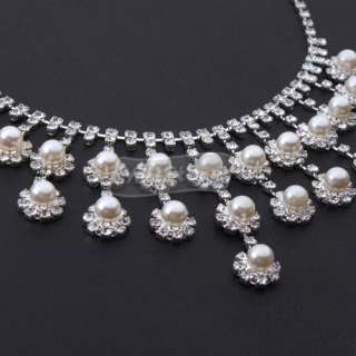 Flower Style Wedding Party Bridal Jewelry Pearl Necklace Stud Earrings 
