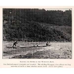1926 Halftone Print New Zealand Rapids Wanganui River Canoe Scenic 
