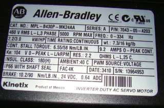 Allen Bradley Inverter Duty AC Servo Motor MPL B430P MK24AA  