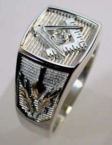 Sterling silver Masonic ring with sprig of acacia  