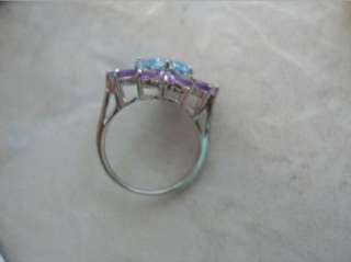 Sterling Silver Blue Topaz Amethyst ring Peridot accent  
