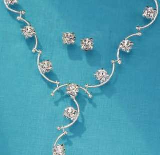 Avon Sparkling Vine Silver Y Necklace Earrings Crystal  