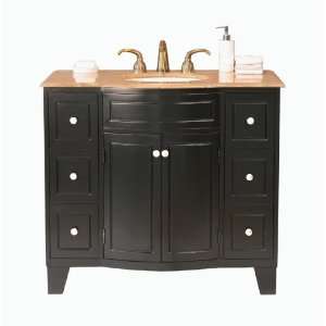  40 Inch Single Sink Bathroom Vanity with Ivory Ceramic Basin, Black 