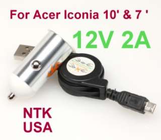   USB CAR CHARGER + CABLE COMBO FOR ACER ICONIA A500 A100 TABLET  
