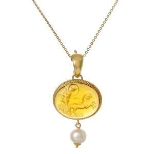   Venetian Glass Cameo and Freshwater Cultured Pearl Pendant, 18